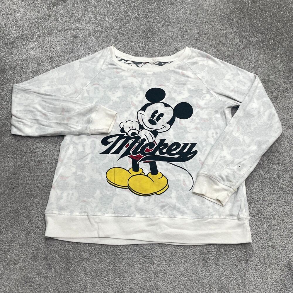 Disney Mickey Mouse Reversible Sweatshirt Womens Large White Graphic Pullover